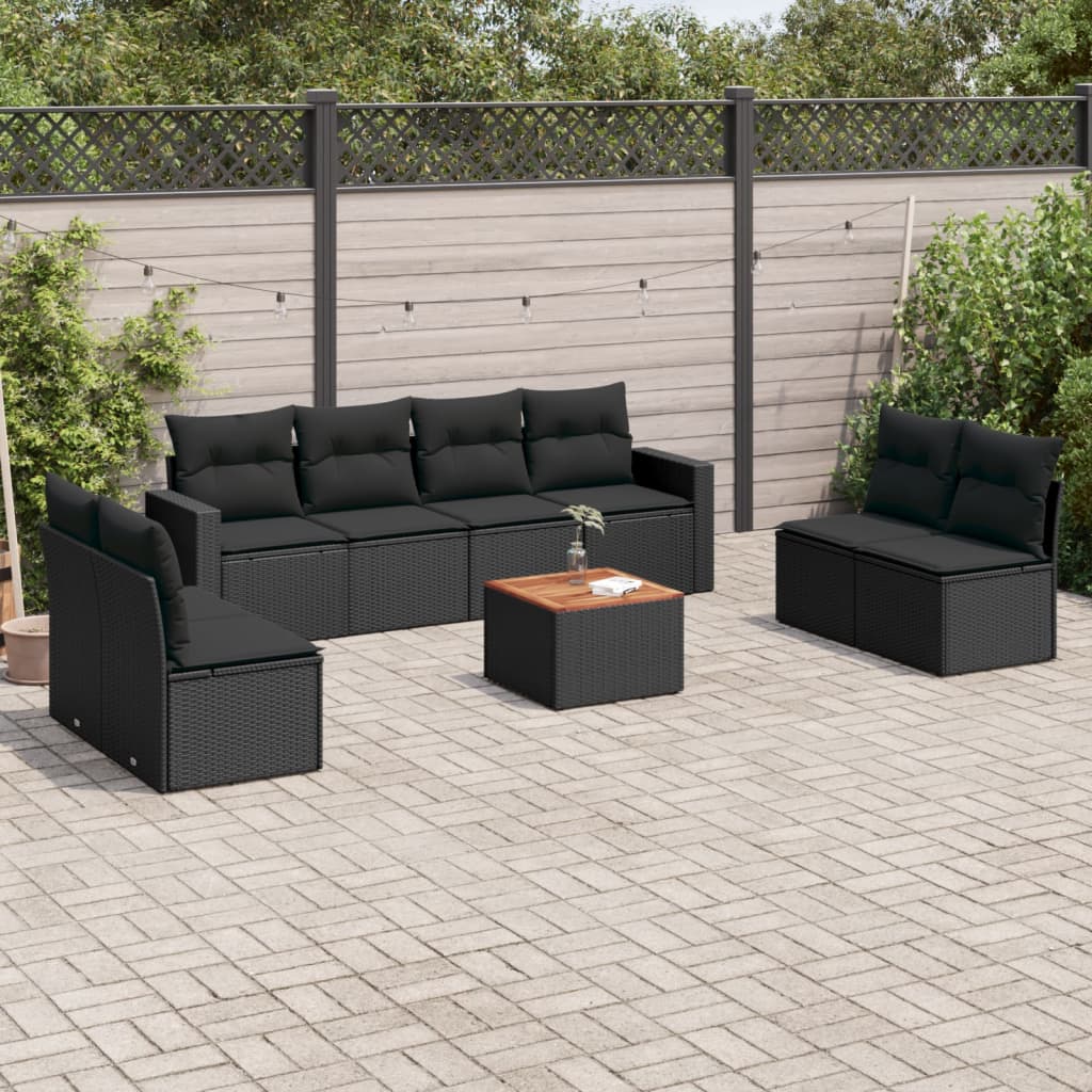 9-dijelni set vrtnih sofa s jastucima crni od poliratana