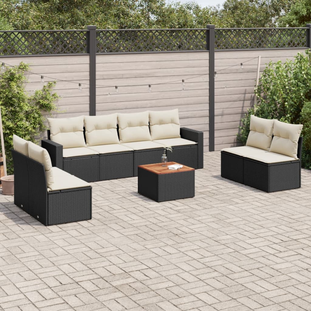9-dijelni set vrtnih sofa s jastucima crni od poliratana