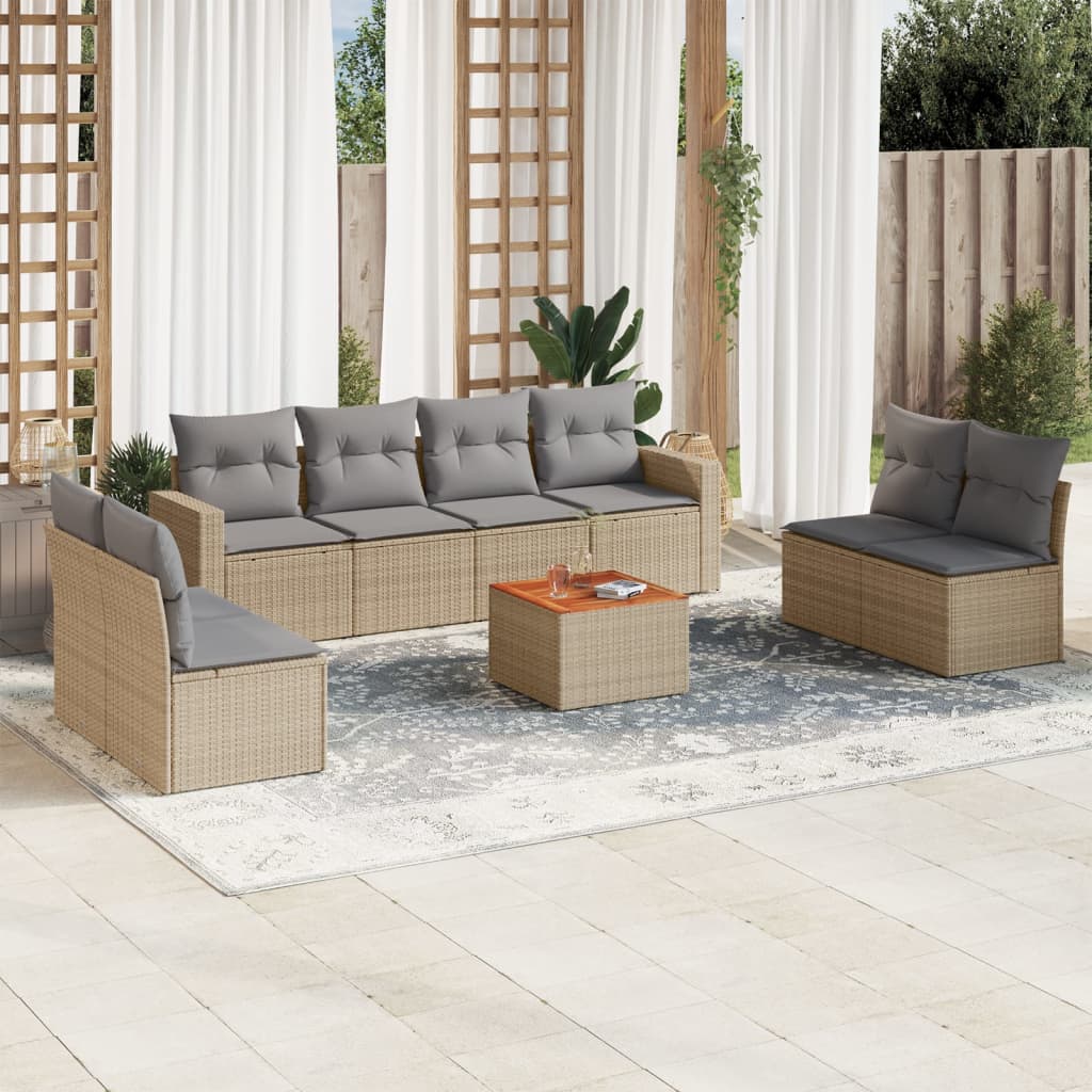 9-dijelni set vrtnih sofa s jastucima bež od poliratana