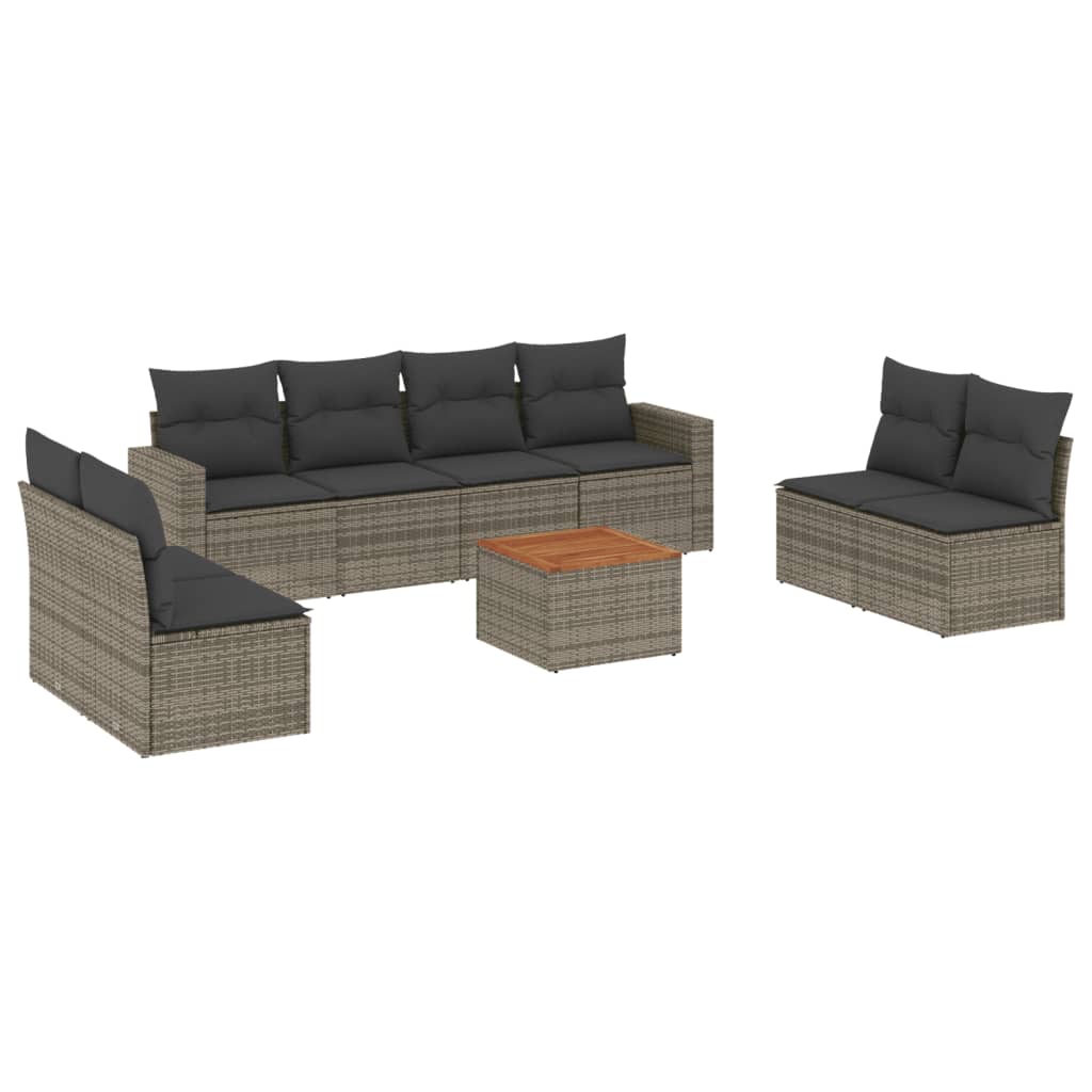 9-dijelni set vrtnih sofa od poliratana s jastucima sivi
