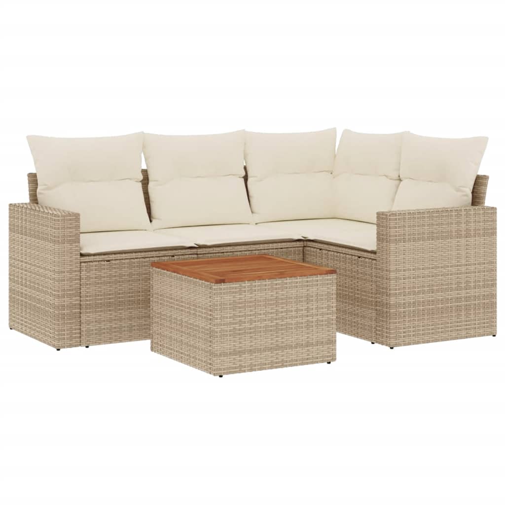 5-dijelni vrtni set sofa s jastucima bež od poliratana