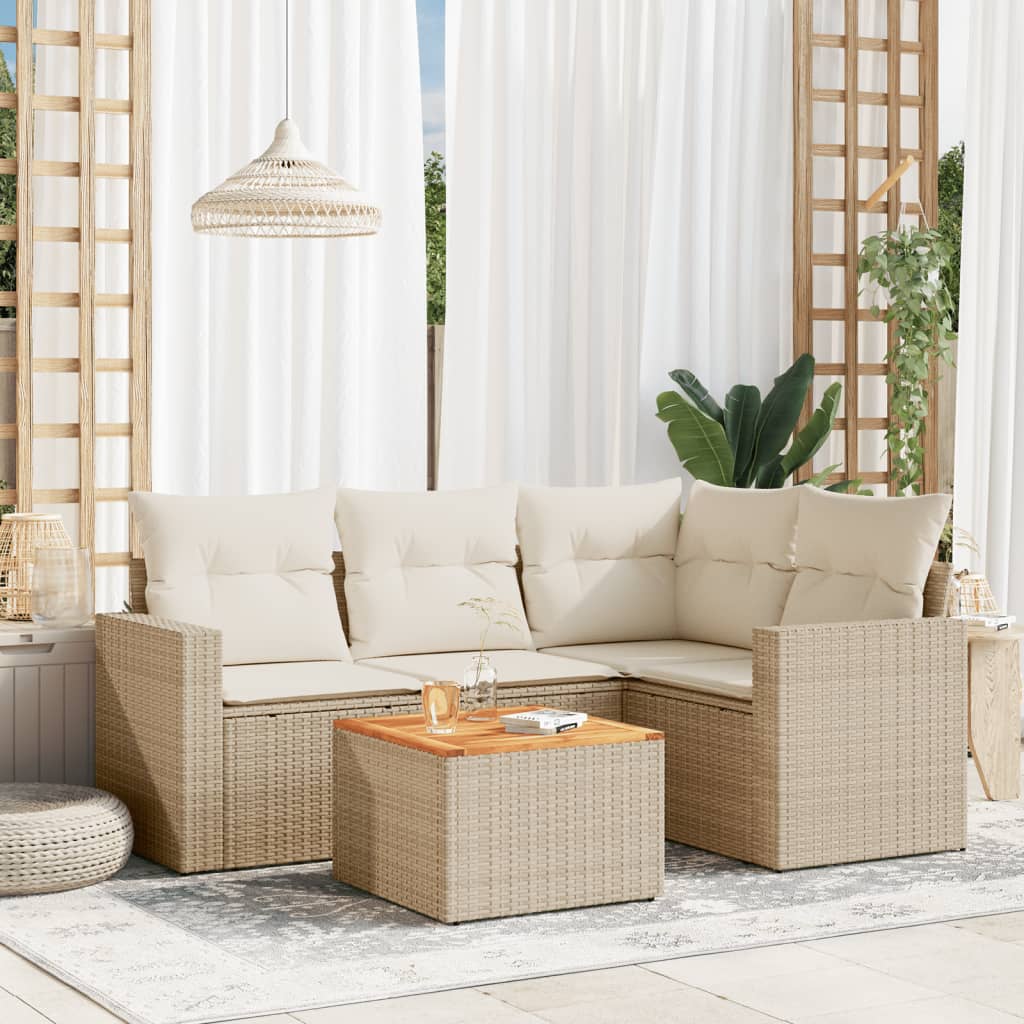 5-dijelni vrtni set sofa s jastucima bež od poliratana
