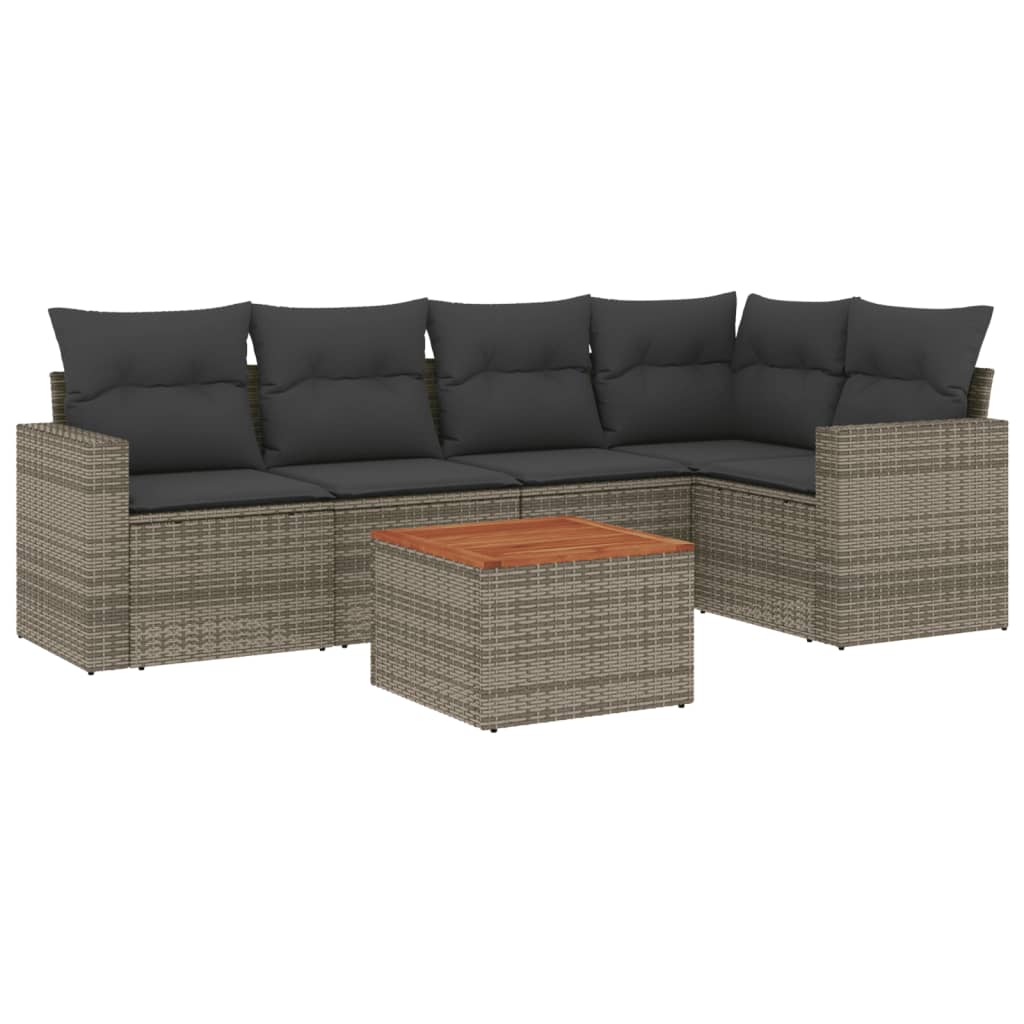 6-dijelni set vrtnih sofa od poliratana s jastucima sivi
