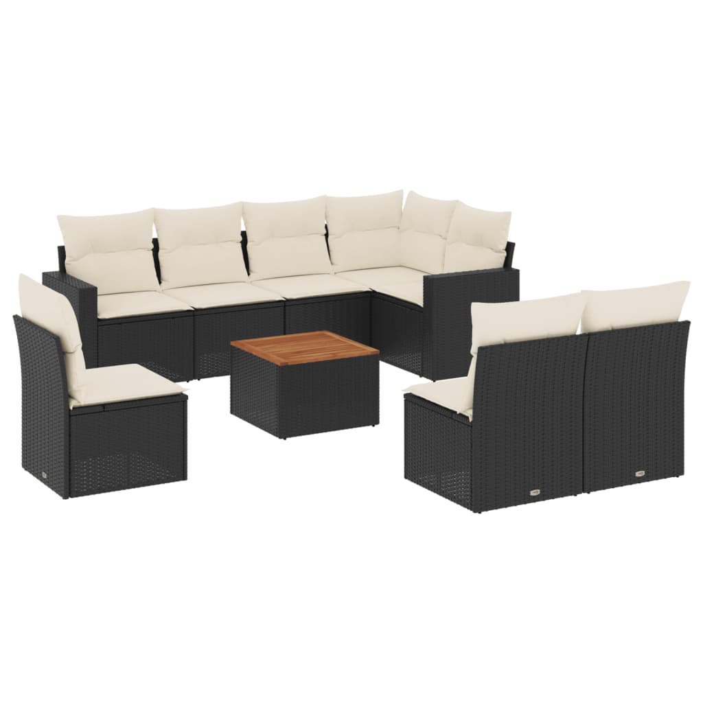 9-dijelni set vrtnih sofa s jastucima crni od poliratana