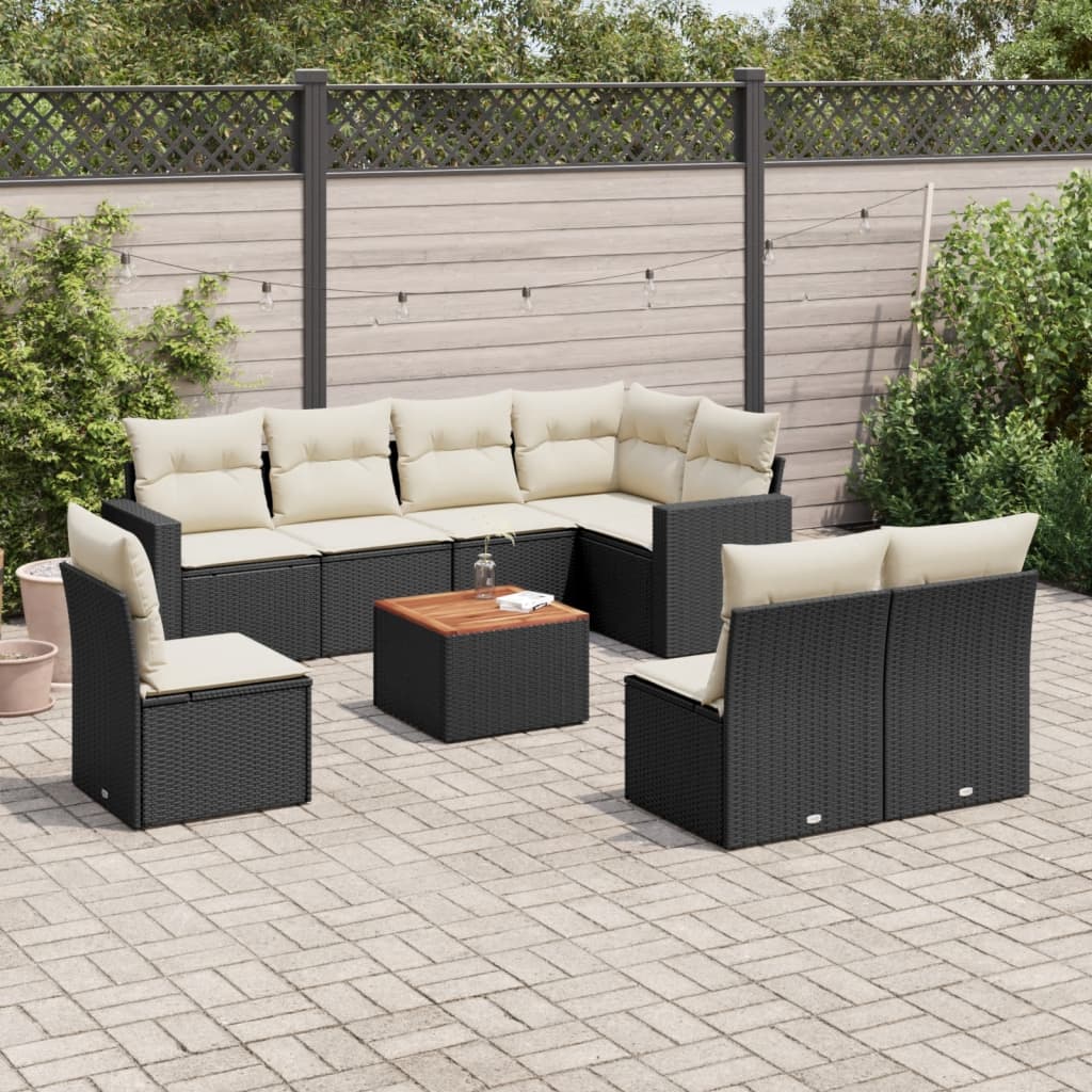9-dijelni set vrtnih sofa s jastucima crni od poliratana
