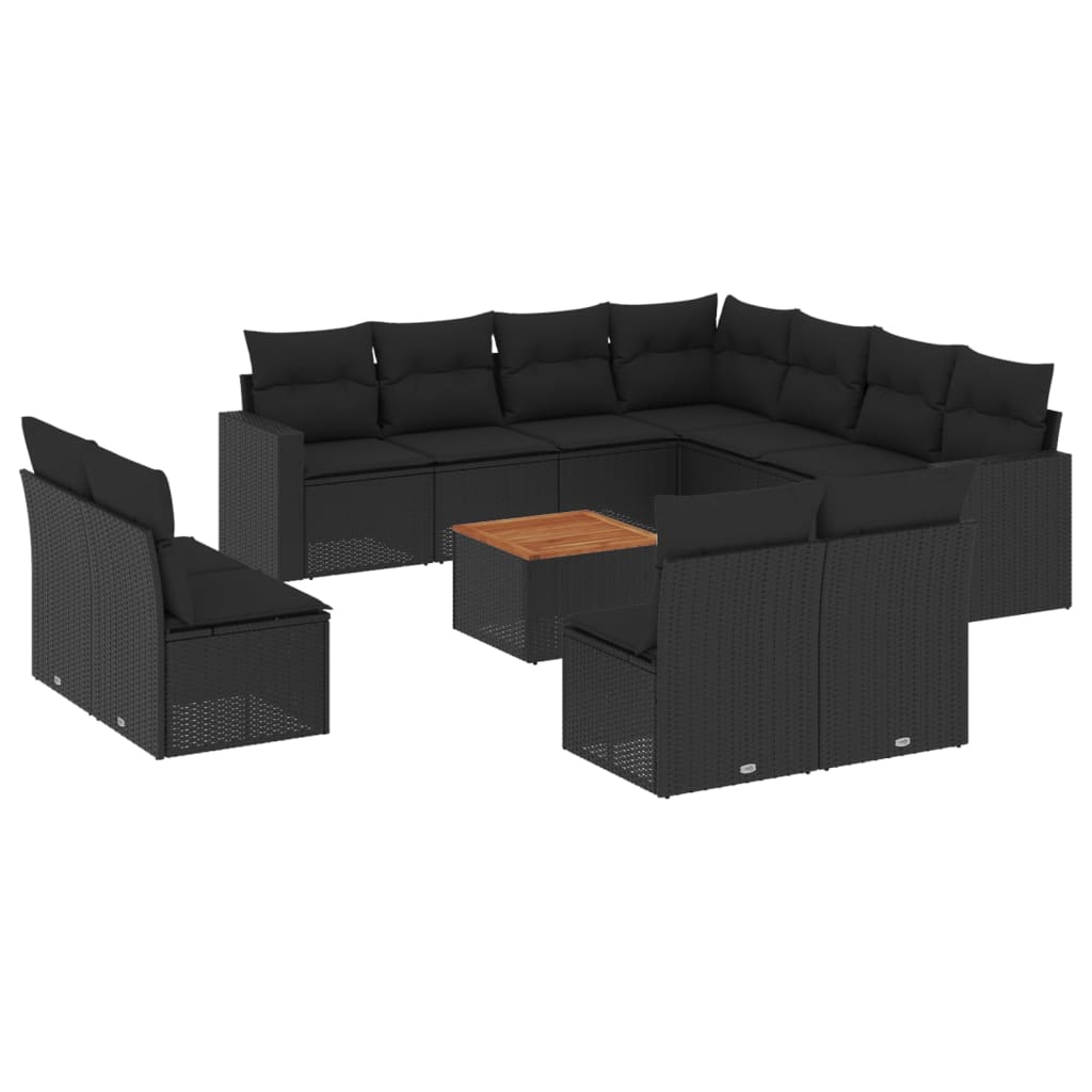 12-dijelni set vrtnih sofa od poliratana s jastucima crni
