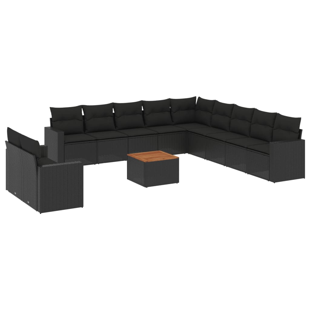12-dijelni set vrtnih sofa od poliratana s jastucima crni