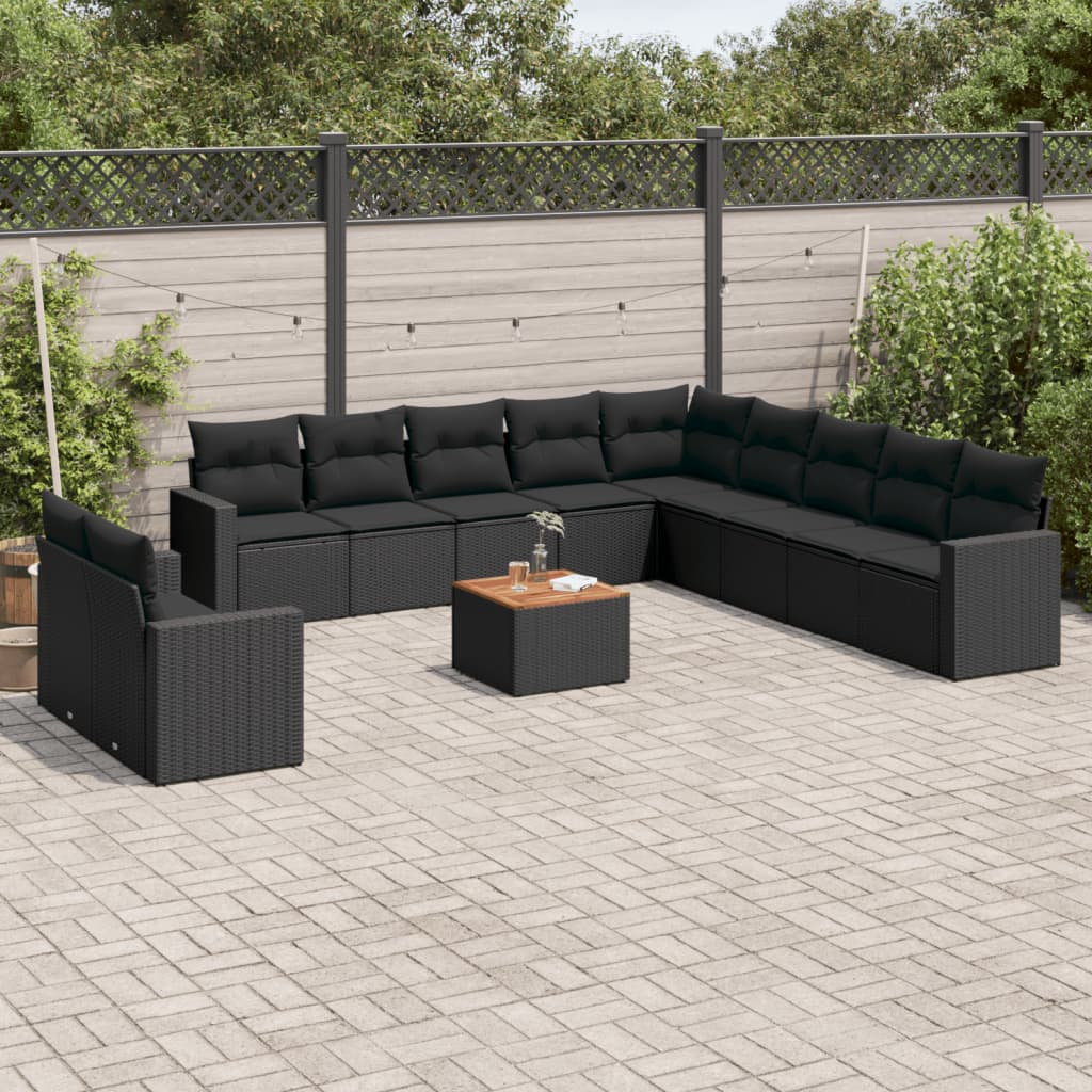 12-dijelni set vrtnih sofa od poliratana s jastucima crni