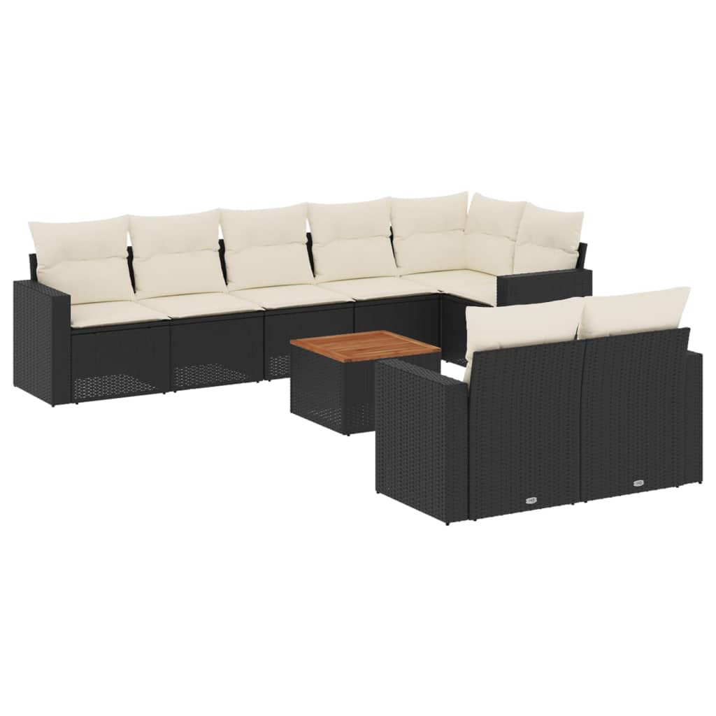 9-dijelni set vrtnih sofa s jastucima crni od poliratana