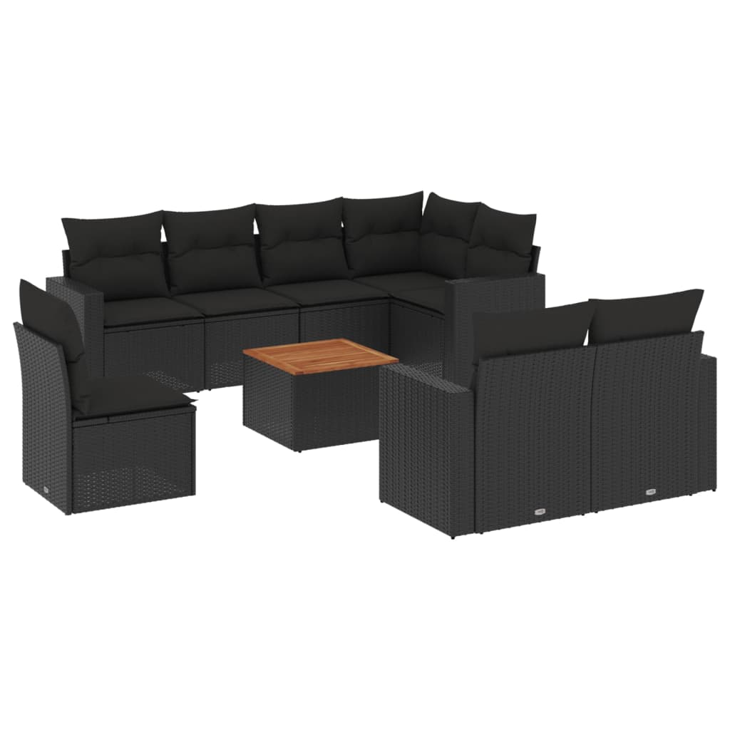 9-dijelni set vrtnih sofa s jastucima crni od poliratana