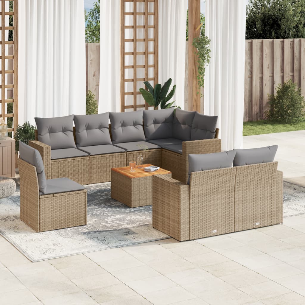 9-dijelni set vrtnih sofa s jastucima bež od poliratana