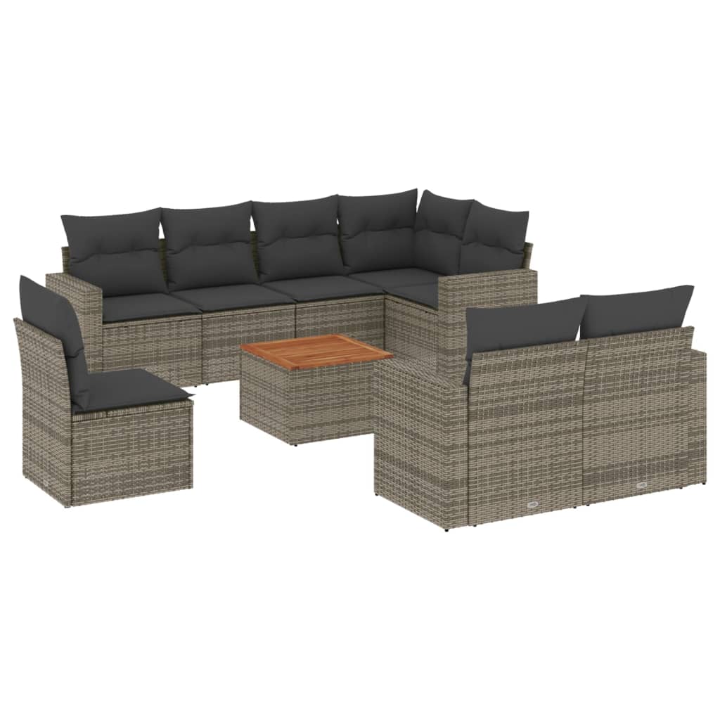 9-dijelni set vrtnih sofa od poliratana s jastucima sivi