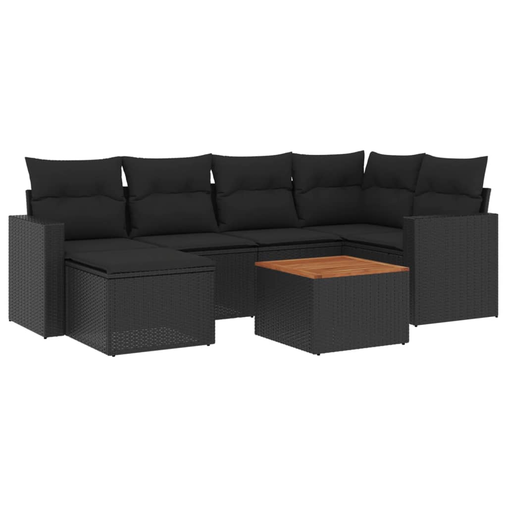 7-dijelni set vrtnih sofa od poliratana s jastucima crni