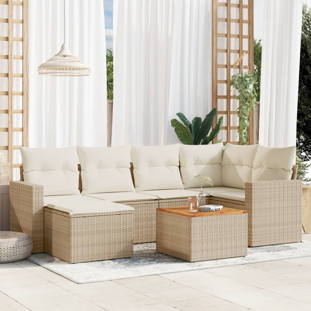 7-dijelni set vrtnih sofa od poliratana s jastucima bež