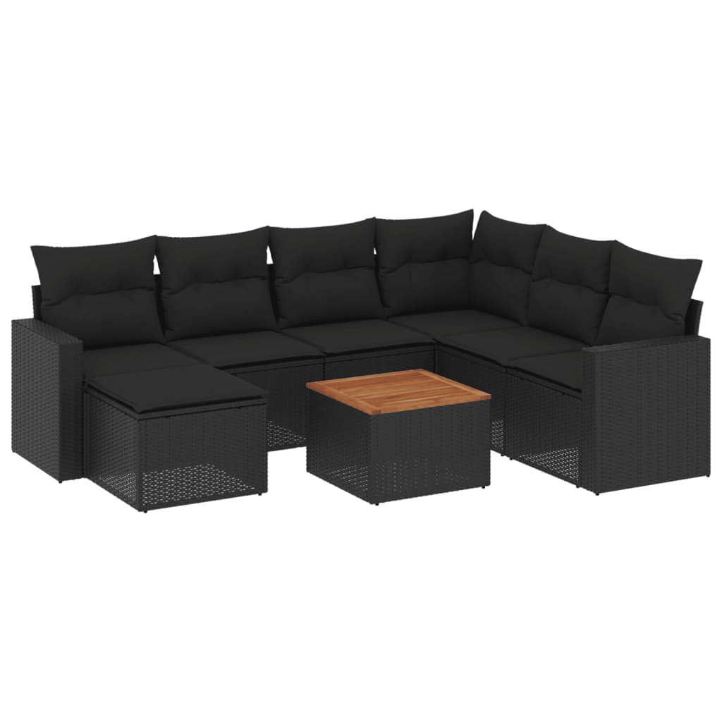 8-dijelni set vrtnih sofa od poliratana s jastucima crni