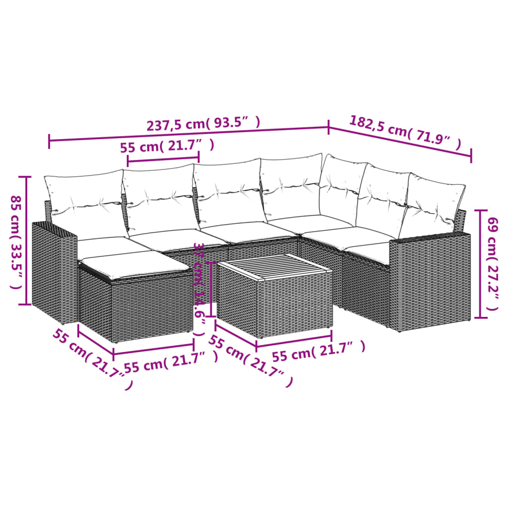 8-dijelni set vrtnih sofa od poliratana s jastucima crni