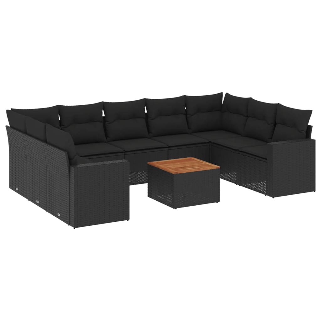 10-dijelni set vrtnih sofa s jastucima crni od poliratana
