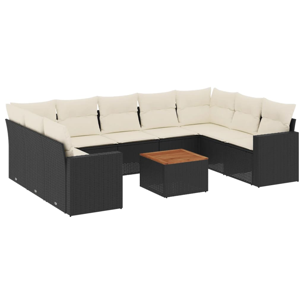10-dijelni set vrtnih sofa s jastucima crni od poliratana