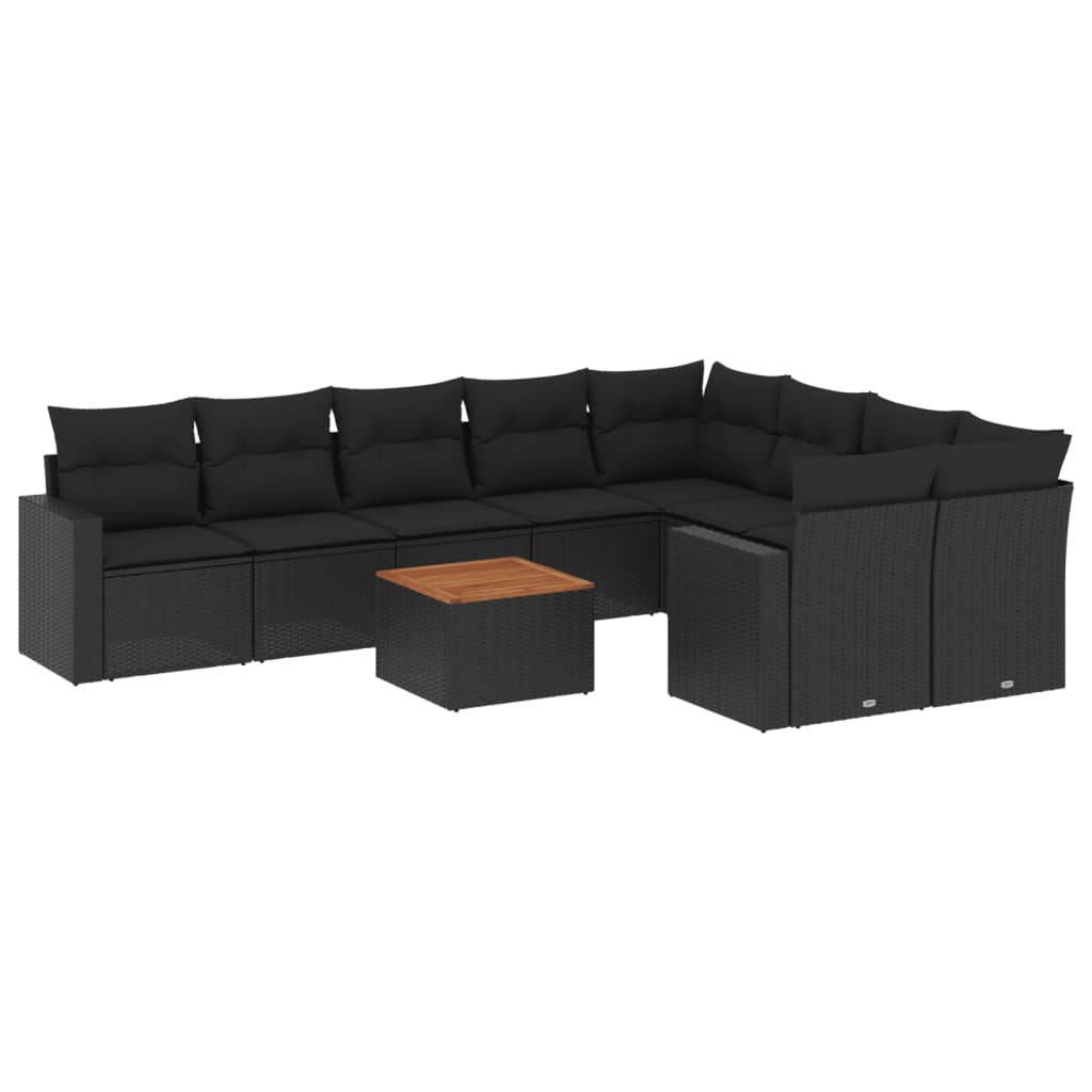 10-dijelni set vrtnih sofa s jastucima crni od poliratana
