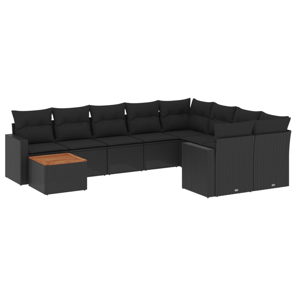 10-dijelni set vrtnih sofa s jastucima crni od poliratana