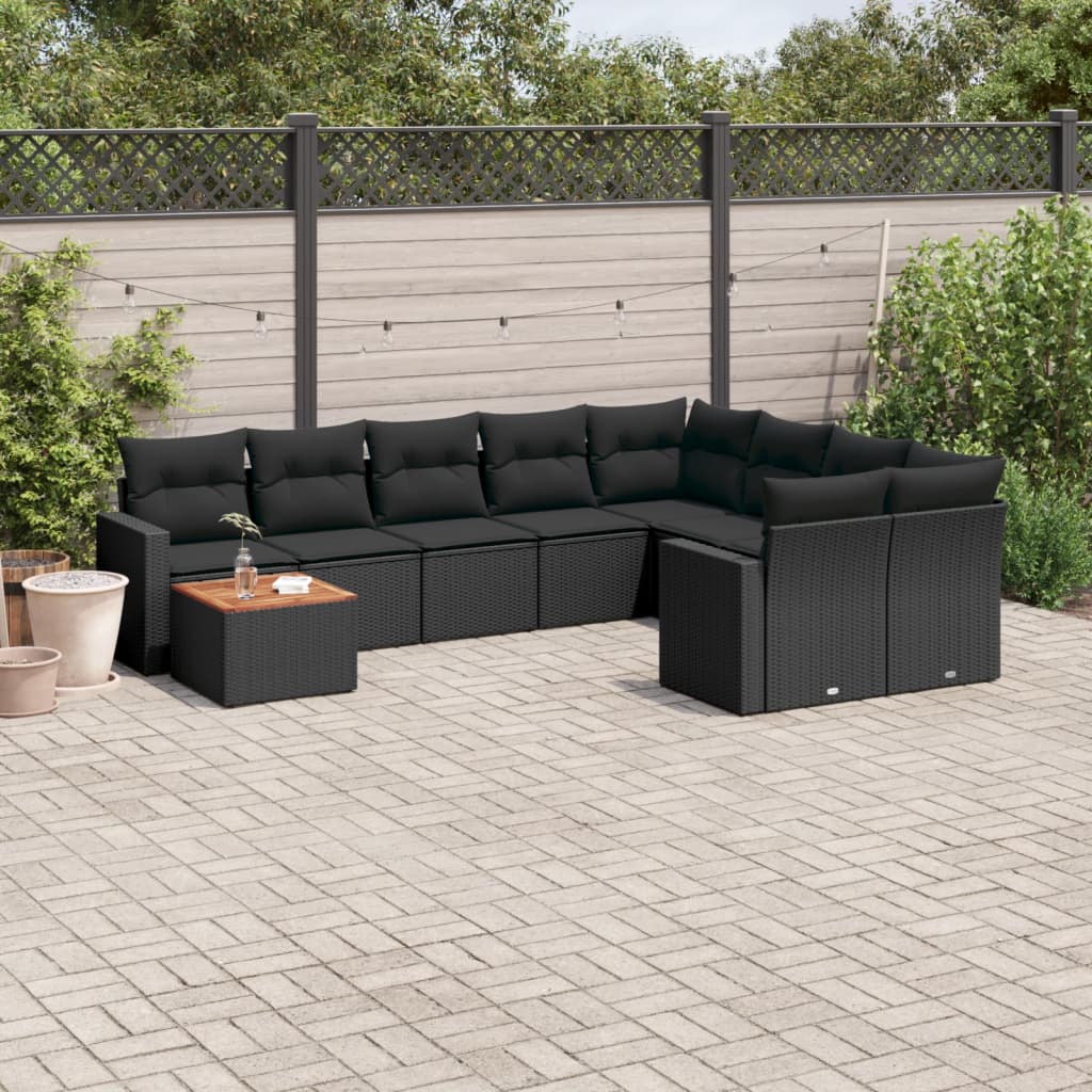 10-dijelni set vrtnih sofa s jastucima crni od poliratana