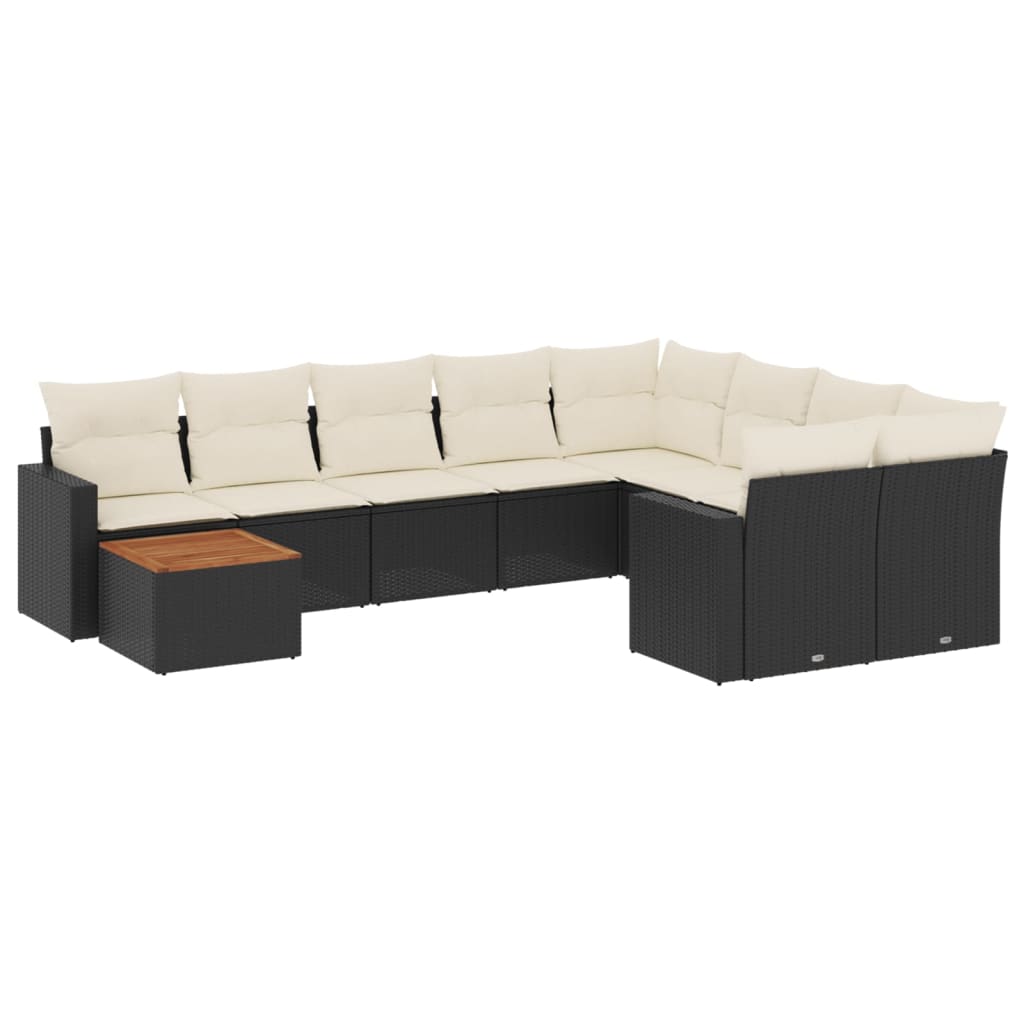 10-dijelni set vrtnih sofa s jastucima crni od poliratana