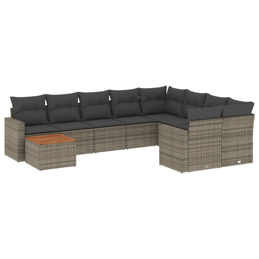 10-dijelni set vrtnih sofa od poliratana s jastucima sivi
