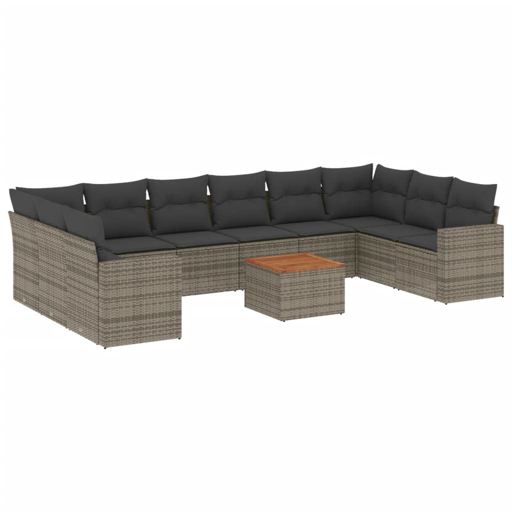 11-dijelni set vrtnih sofa od poliratana s jastucima sivi