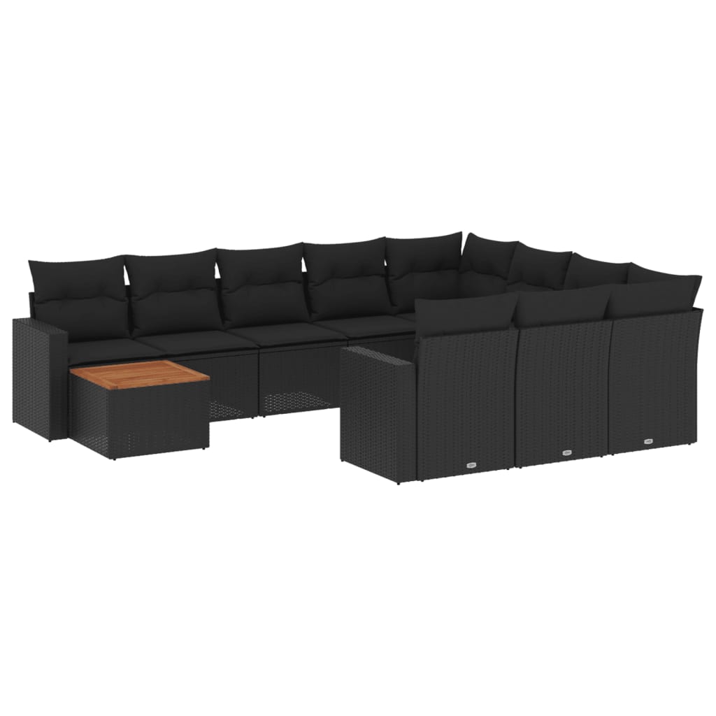 11-dijelni set vrtnih sofa od poliratana s jastucima crni