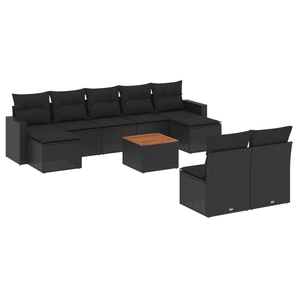 10-dijelni set vrtnih sofa s jastucima crni od poliratana