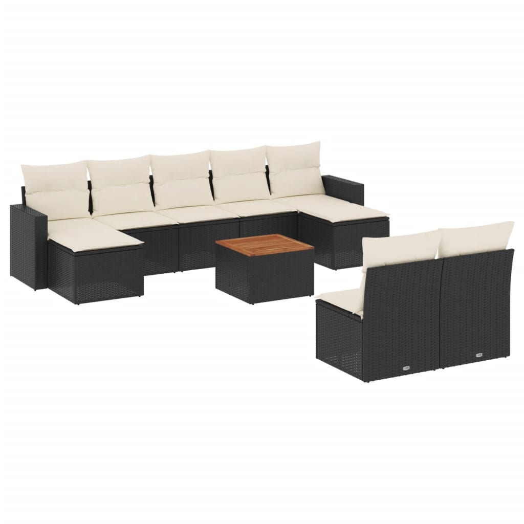 10-dijelni set vrtnih sofa s jastucima crni od poliratana