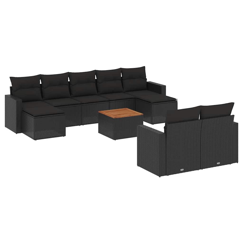 10-dijelni set vrtnih sofa s jastucima crni od poliratana