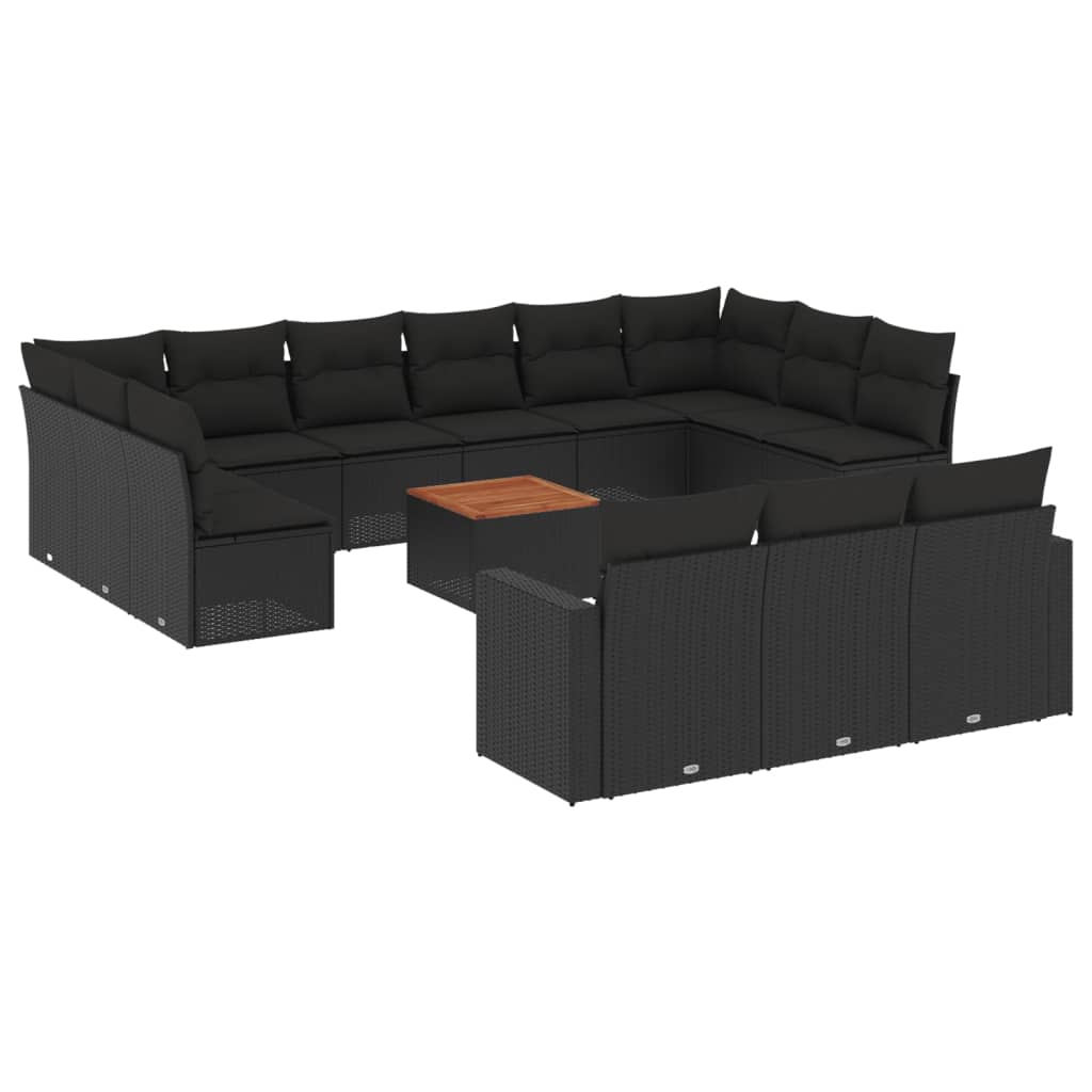 14-dijelni set vrtnih sofa s jastucima poliratan crni