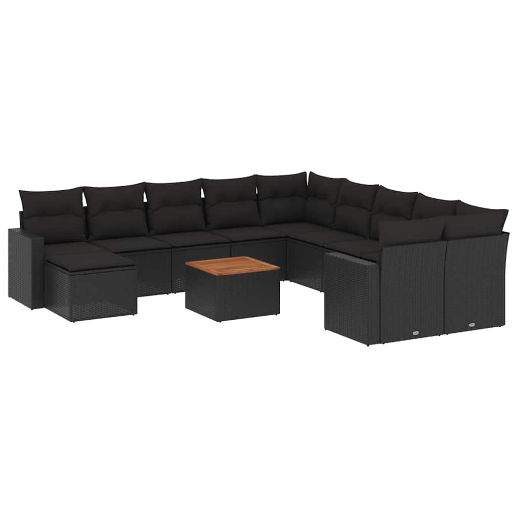 12-dijelni set vrtnih sofa od poliratana s jastucima crni