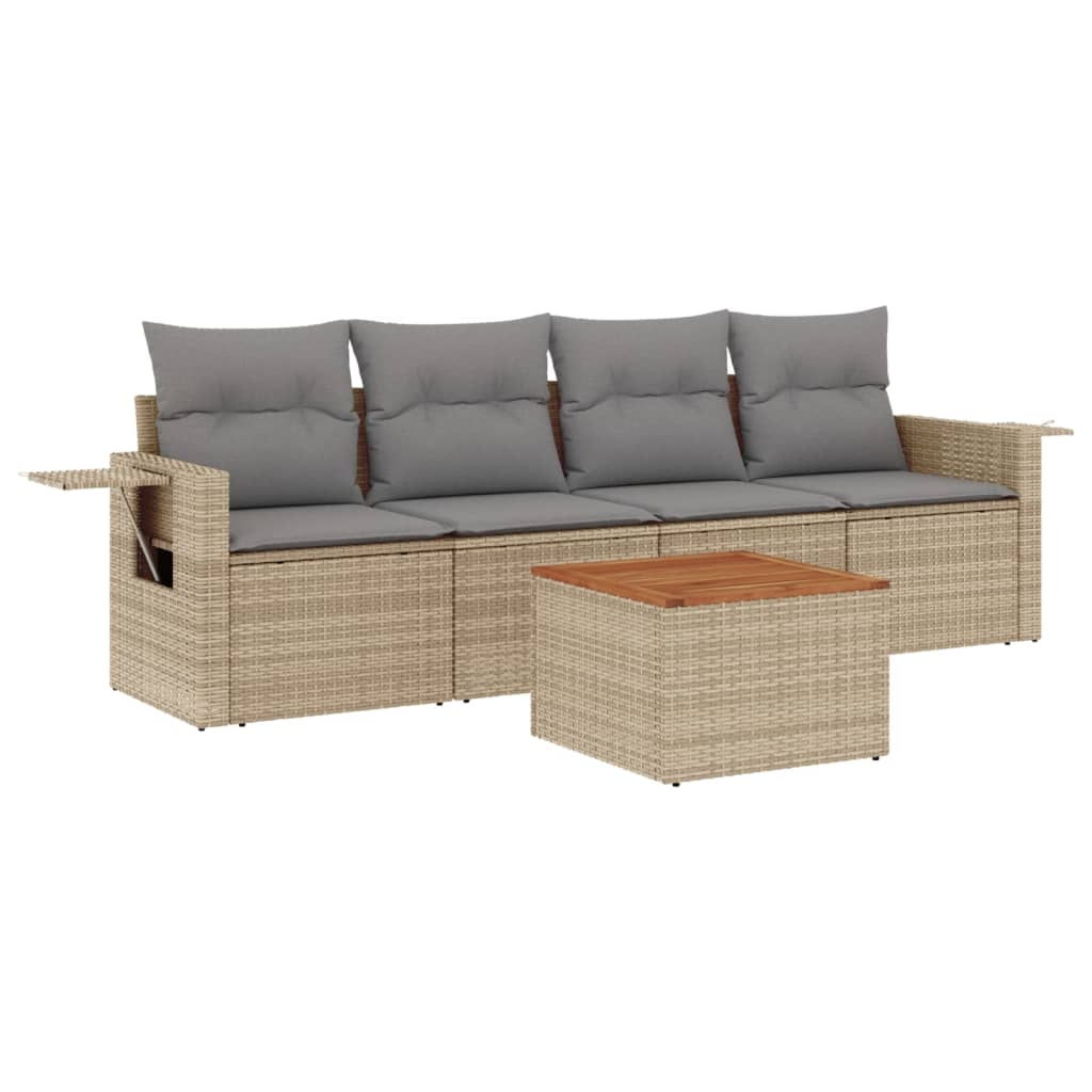 5-dijelni vrtni set sofa s jastucima bež od poliratana
