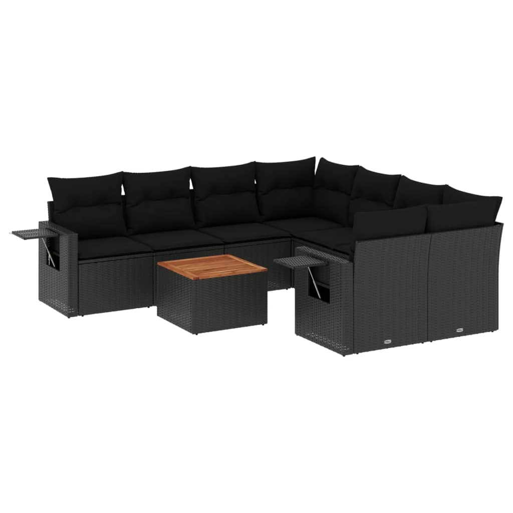 9-dijelni set vrtnih sofa s jastucima crni od poliratana