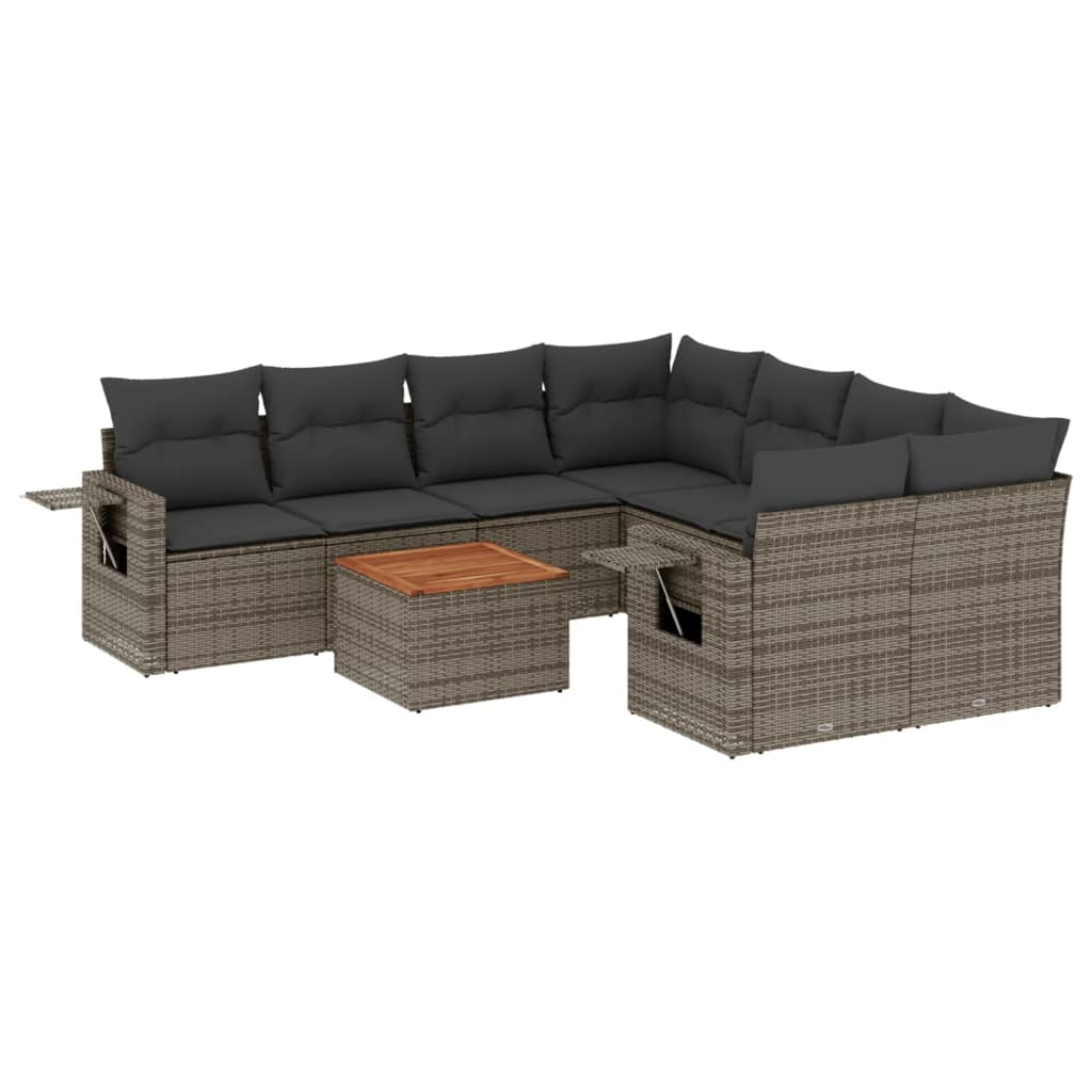 9-dijelni set vrtnih sofa od poliratana s jastucima sivi