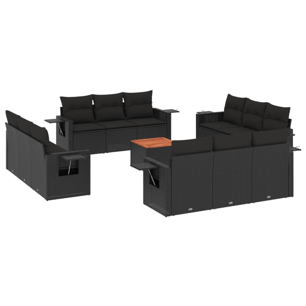 13-dijelni set vrtnih sofa s jastucima poliratan crni
