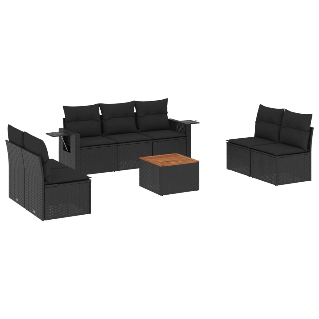 8-dijelni set vrtnih sofa od poliratana s jastucima crni
