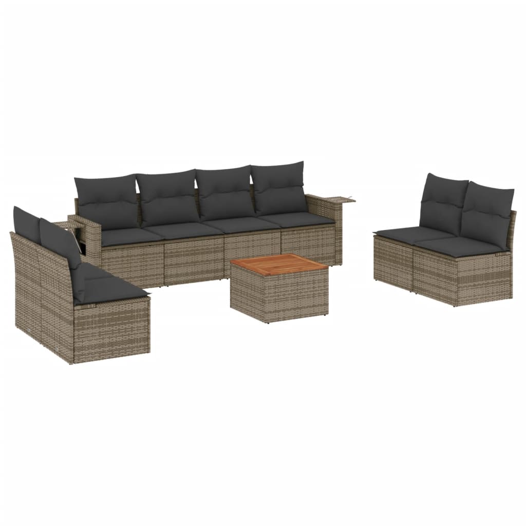 9-dijelni set vrtnih sofa od poliratana s jastucima sivi