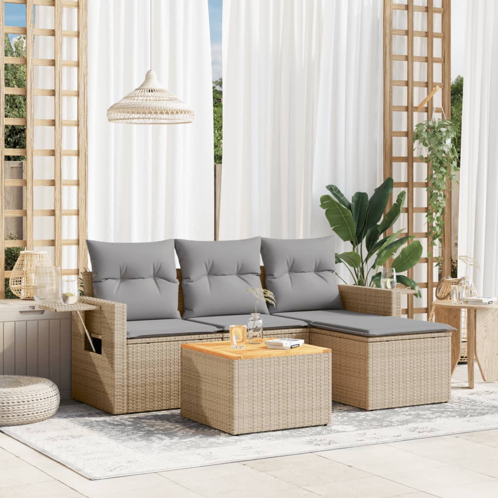 5-dijelni vrtni set sofa s jastucima bež od poliratana 55 x 55 x 37 cm
