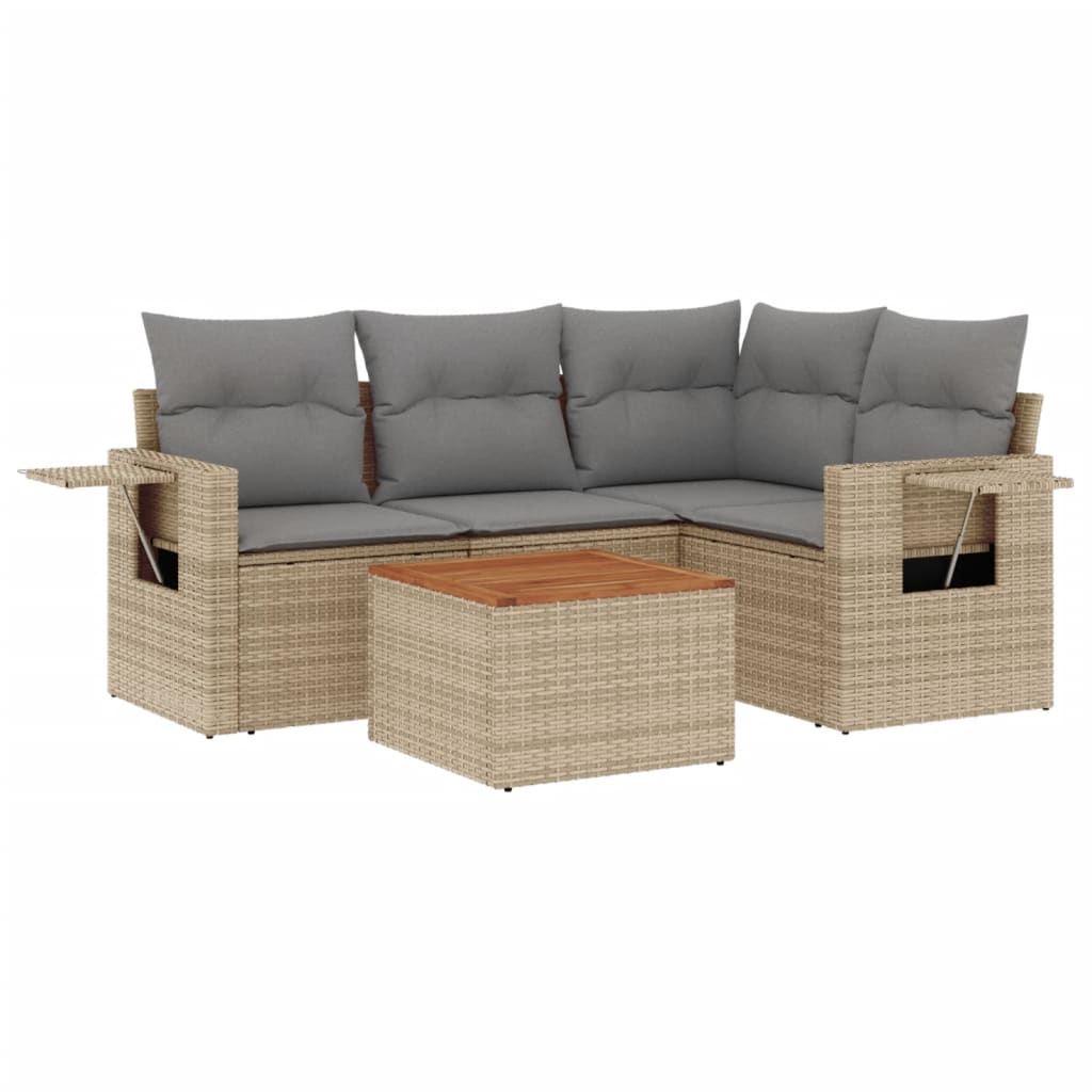 5-dijelni vrtni set sofa s jastucima bež od poliratana