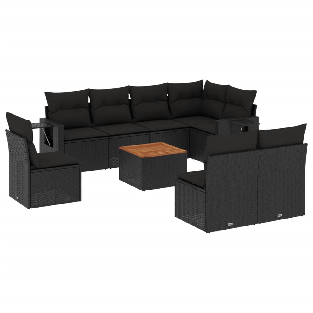 9-dijelni set vrtnih sofa s jastucima crni od poliratana