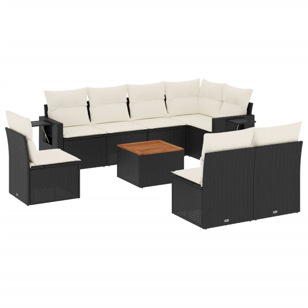 9-dijelni set vrtnih sofa s jastucima crni od poliratana