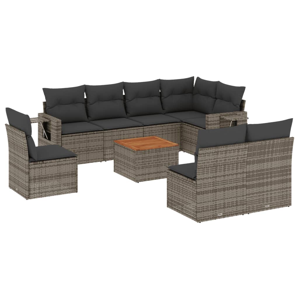 9-dijelni set vrtnih sofa od poliratana s jastucima sivi