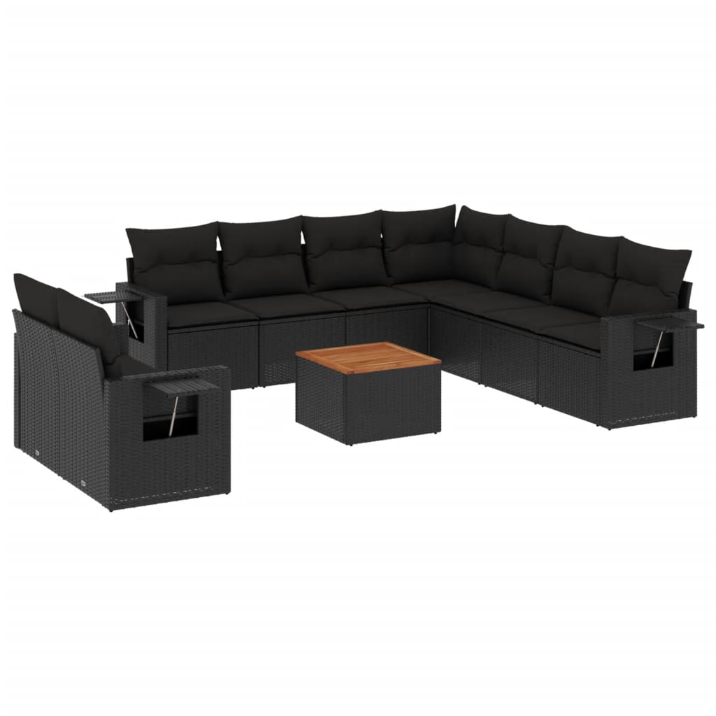 10-dijelni set vrtnih sofa s jastucima crni od poliratana