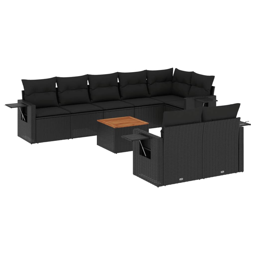 9-dijelni set vrtnih sofa s jastucima crni od poliratana