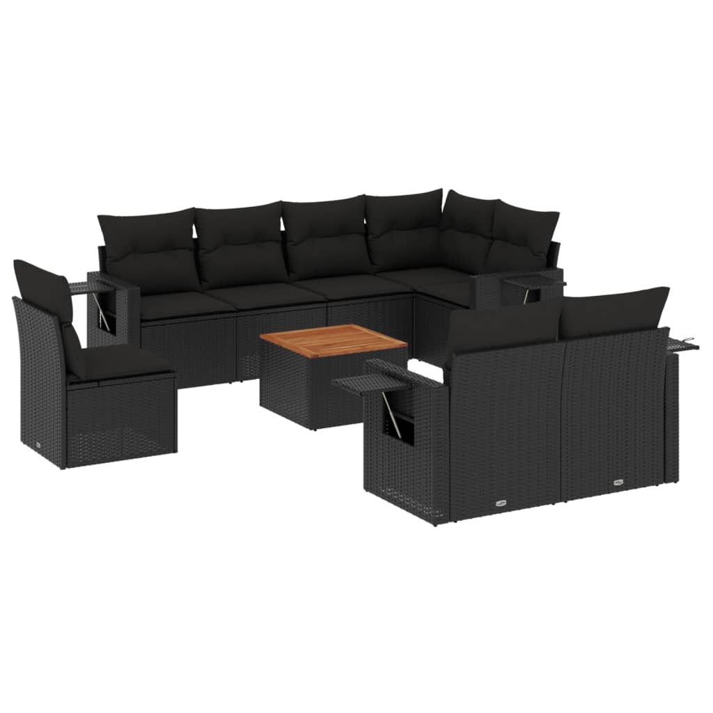 9-dijelni set vrtnih sofa s jastucima crni od poliratana Crna 62 x 62 x 69 cm