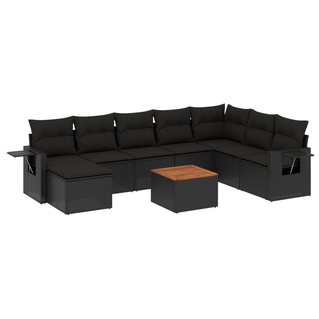 9-dijelni set vrtnih sofa s jastucima crni od poliratana