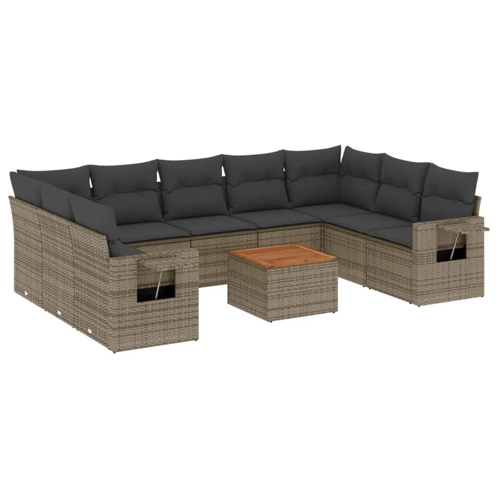 10-dijelni set vrtnih sofa od poliratana s jastucima sivi